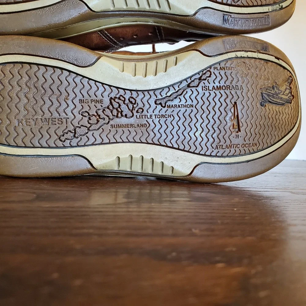 Margaritaville 'DREAMIN' Leather Mens Size 8 Anchor Tan Boat Shoes 2-Eye Loafers